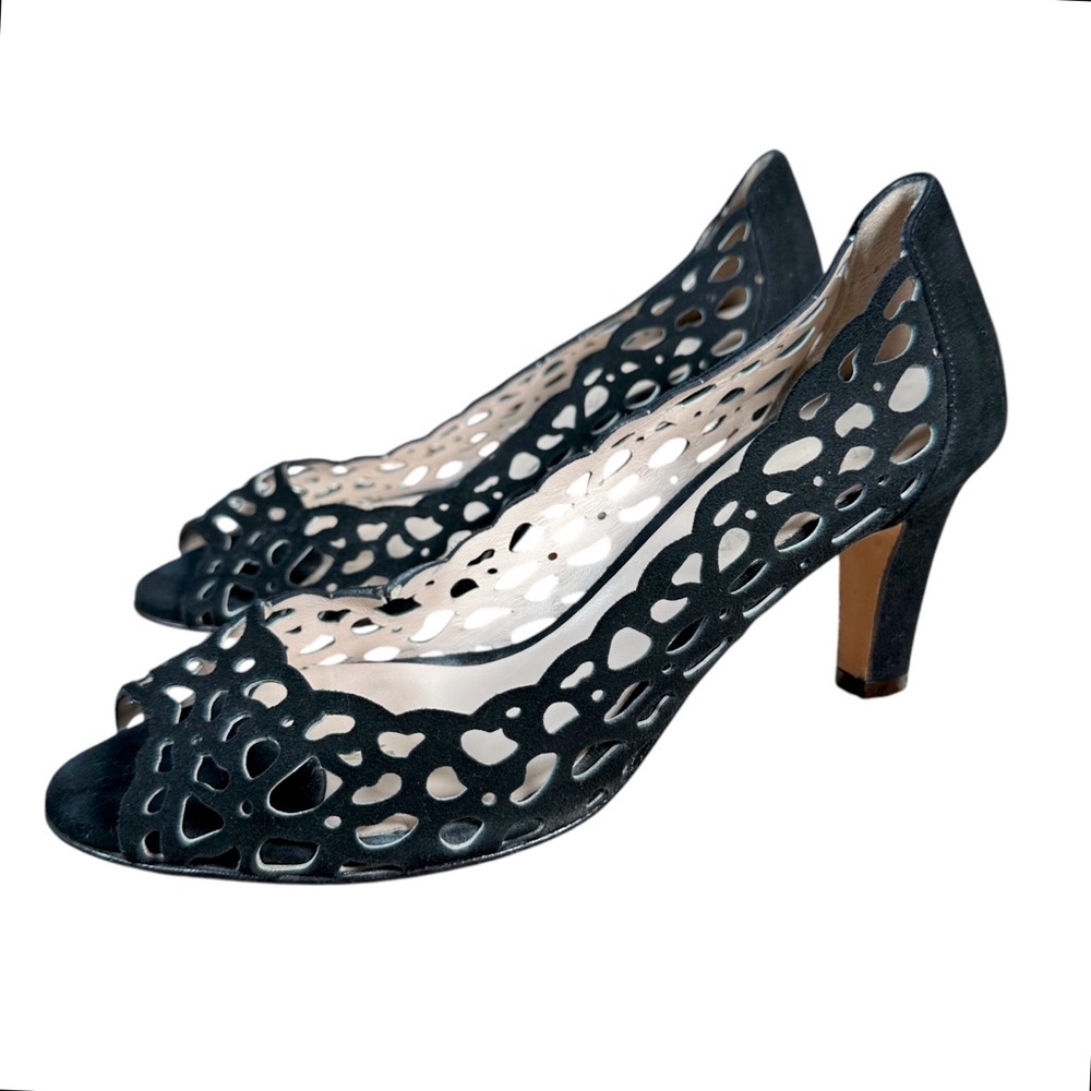 AQUATALIA Laser Cut Suede Peep Toe Heels - Picture 4 of 7